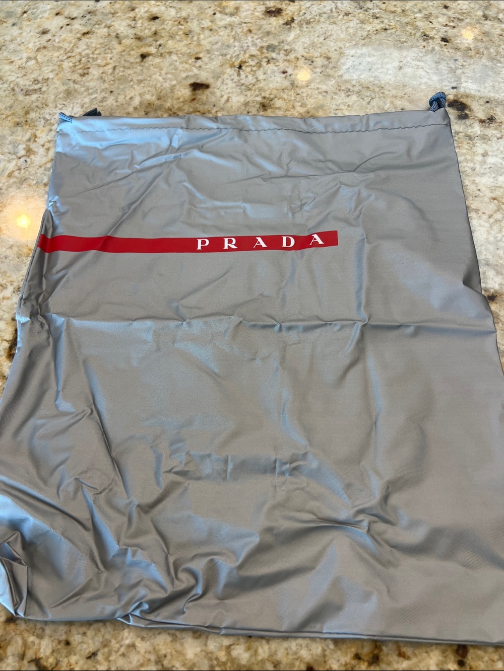 PRADA GRAY/red LOGO NYLON DRAWSTRING DUSTBAG TRAVEL STORAGE ORGANIZATION